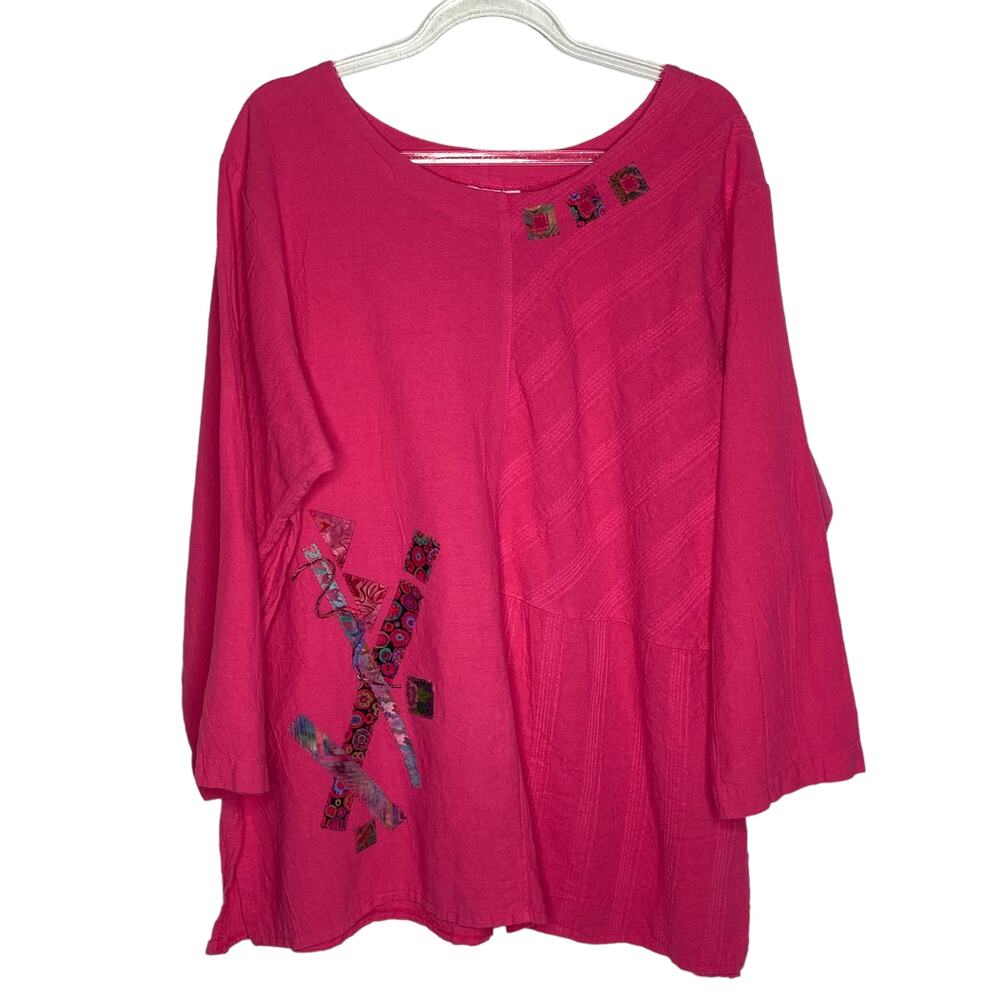 Nu Views Womens Size Large Pink Top Patchwork Texture Lagenlook Art to Wear‎